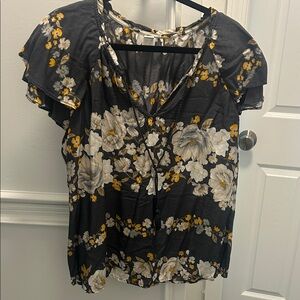 Old Navy Floral Black and Yellow Women's Top